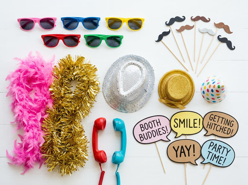 Bunte Foto-Accessoires Flatlay